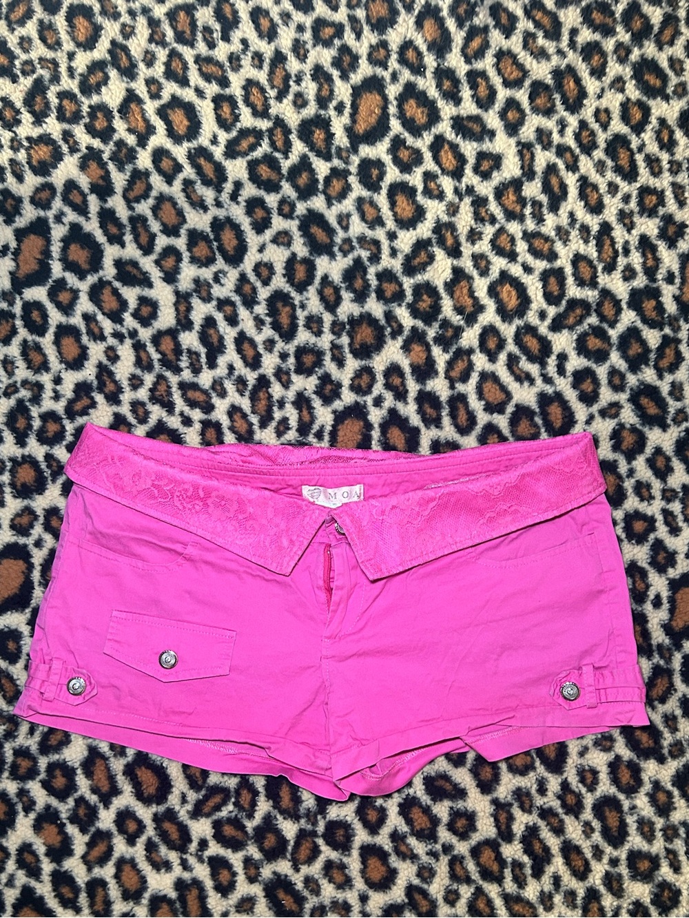Moa Moa Hot Pink Lace-Trim Low-Rise Jean Shorts